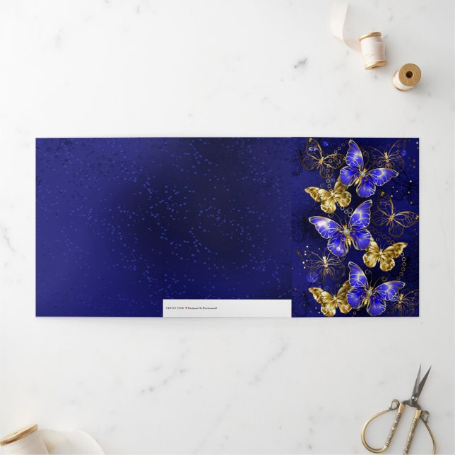 Composition with Sapphire Butterflies Tri-Fold Holiday Card (Outside)