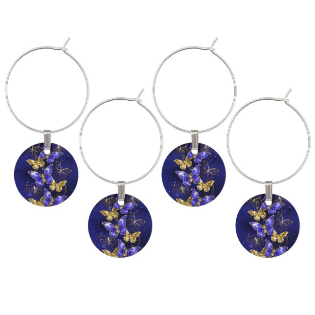 Composition with Sapphire Butterflies Wine Charm (Staggered)