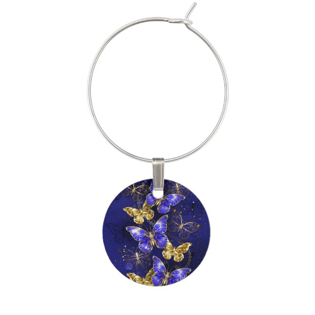 Composition with Sapphire Butterflies Wine Charm (Front)