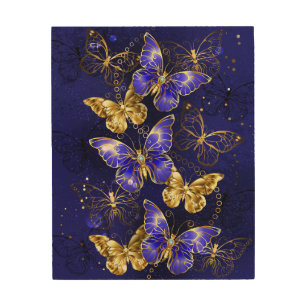 Composition with Sapphire Butterflies Wood Wall Art