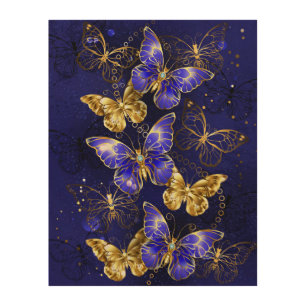 Composition with Sapphire Butterflies Wood Wall Art