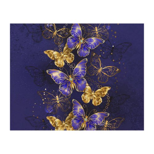 Composition with Sapphire Butterflies Wood Wall Art