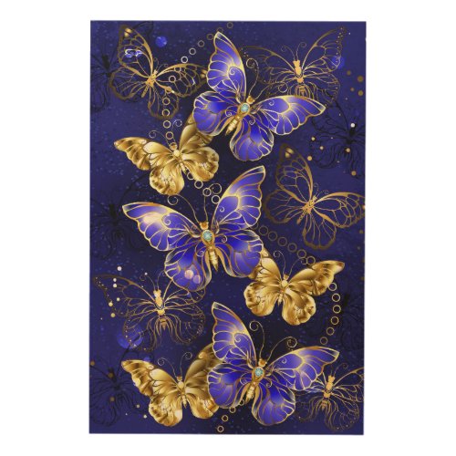 Composition with Sapphire Butterflies Wood Wall Art
