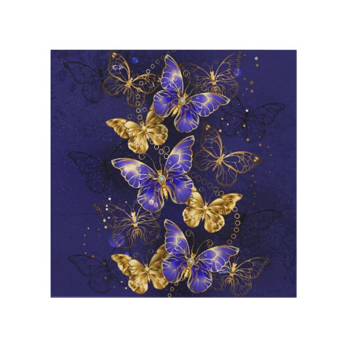 Composition with Sapphire Butterflies Wood Wall Art