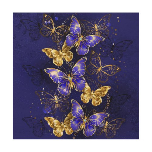 Composition with Sapphire Butterflies Wood Wall Art