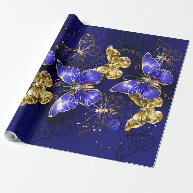 Composition with Sapphire Butterflies Wrapping Paper (Unrolled)