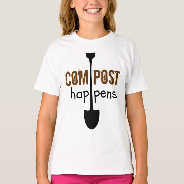 Compost Happens Mulch Humor Shovel T-Shirt (Front)