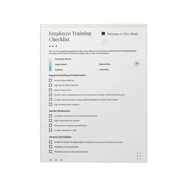 Training Kit Notepad Sample Comprehensive Employee Training Checklist for New Notepad | Zazzle