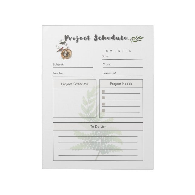 Comprehensive Project Schedule Template Notepad (Rotated)