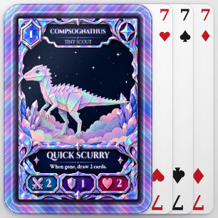 Compsognathus Dinosaur, Rainbow Foil Art Poker Cards