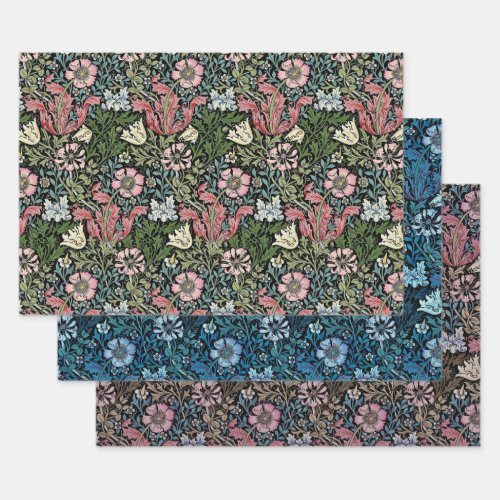 COMPTON FLORAL TRIO _ WILLIAM MORRIS WRAPPING PAPER SHEETS
