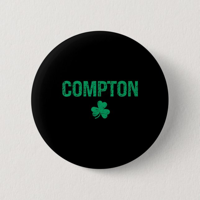 Compton Irish Shamrock St Patrick's Day  Button (Front)