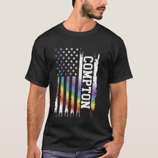 Compton United States Distressed Rainbow w US Flag T-Shirt