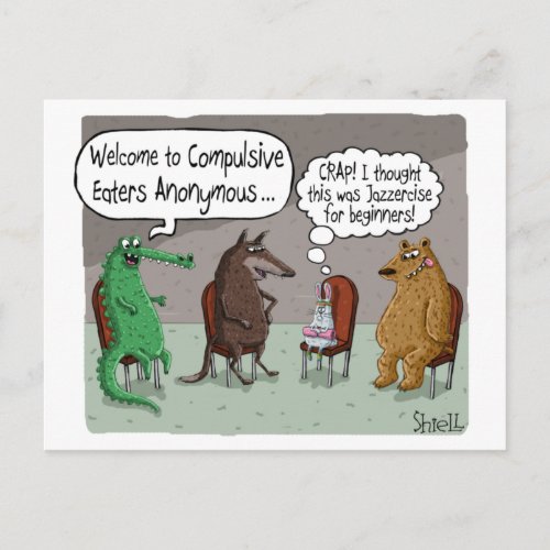 COMPULSIVE EATERS ANONLYMOUS with CUTE ANIMALS Postcard