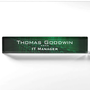 Computer Binary Code Data Networking IT Manager Desk Name Plate
