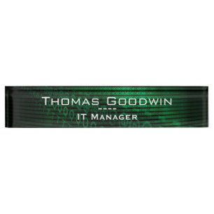 Computer Binary Code Data Networking IT Manager Desk Name Plate