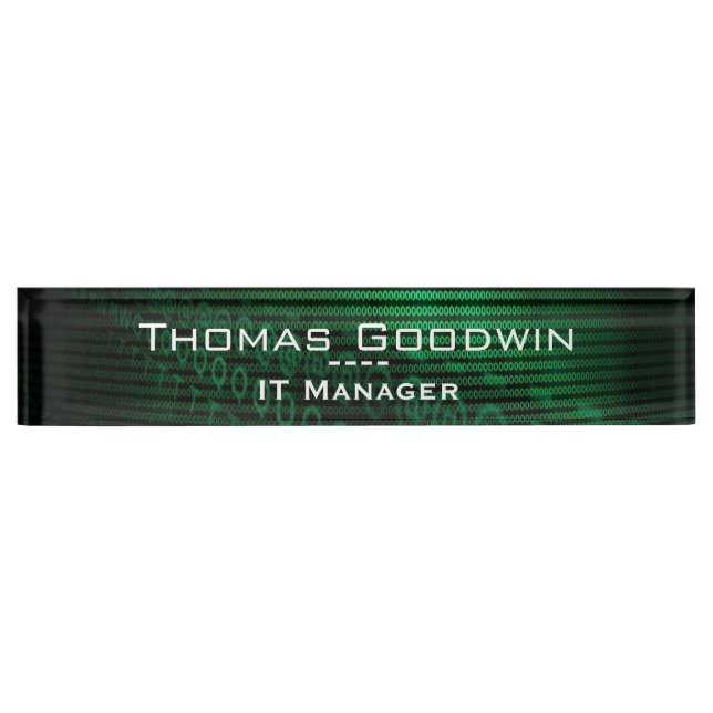 Computer Binary Code Data Networking IT Manager Desk Name Plate (Front)