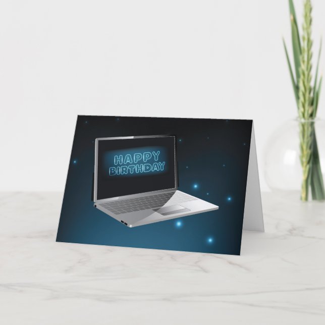 Computer Birthday Technology, Night Sky with Stars Card (Front)