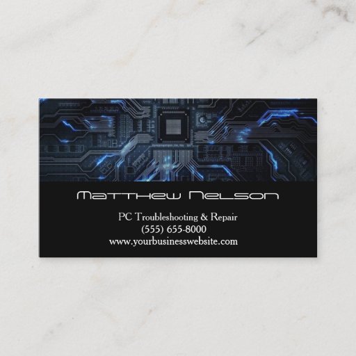 Customizable Computer Blue Motherboard Laptop Technician Repair Business Card