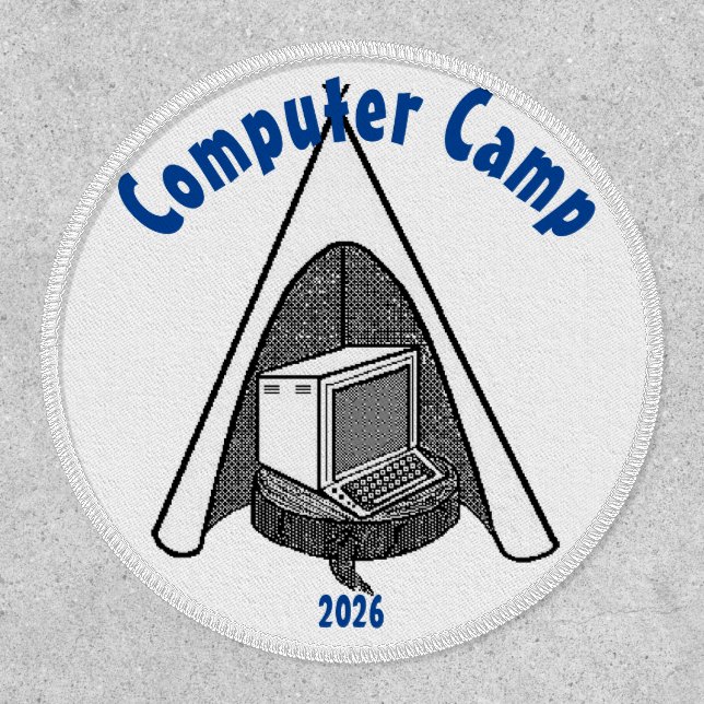Computer Camp 3" Circle, White Stitching, Iron-On Patch (Front)