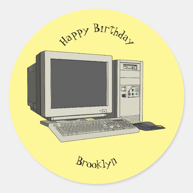 Computer cartoon illustration classic round sticker (Front)