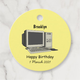 Computer cartoon illustration favor tags