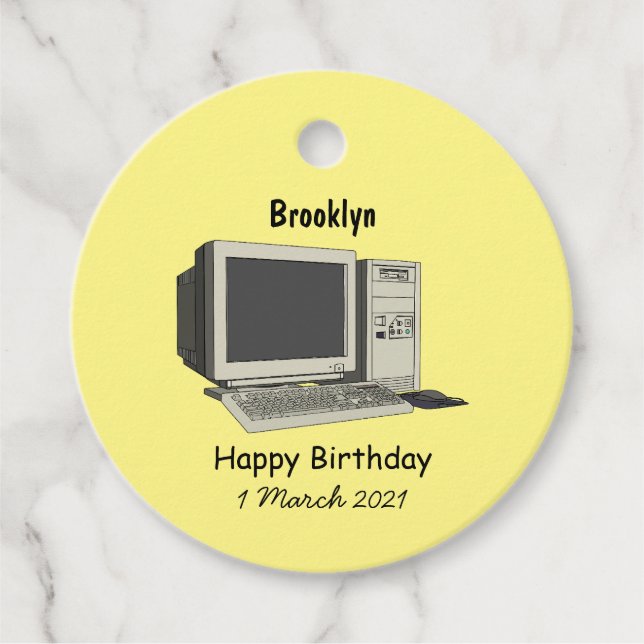 Computer cartoon illustration favor tags (Front)