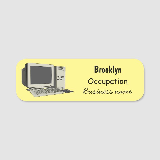 Computer cartoon illustration name tag (Front)