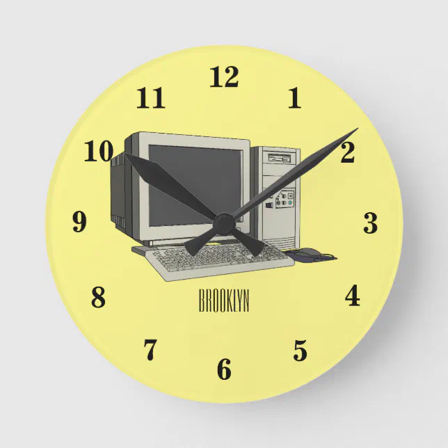 Computer cartoon illustration round clock | Zazzle