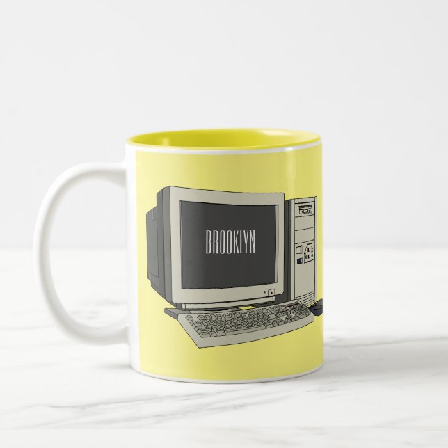 Computer cartoon illustration  Two-Tone coffee mug (Left)