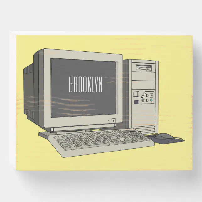 Computer cartoon illustration wooden box sign | Zazzle