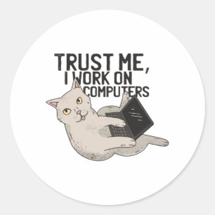 Computer cat classic round sticker