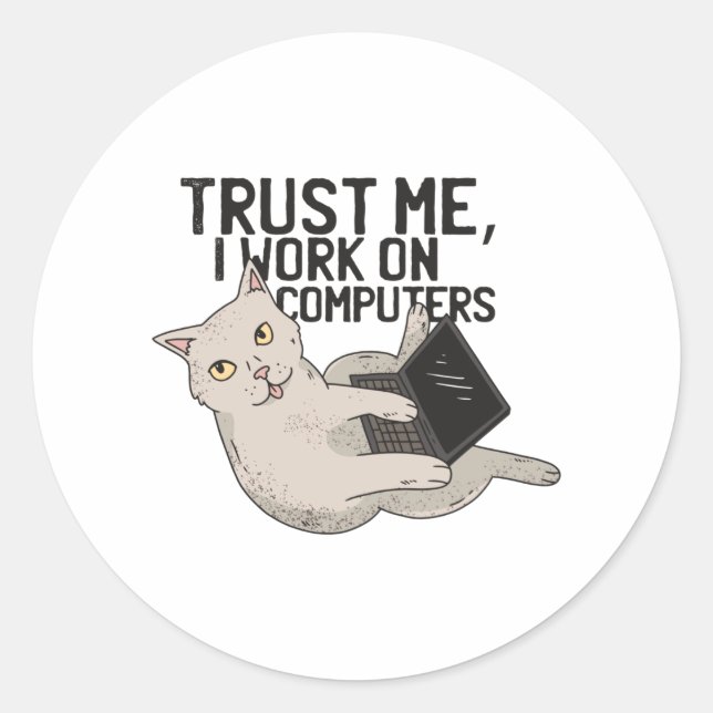 Computer cat classic round sticker (Front)