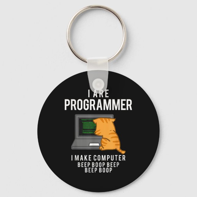 Computer Cat Programmer Funny Coder Meme  Keychain (Front)