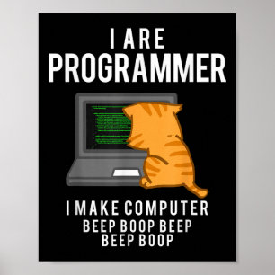 Computer Cat Programmer Funny Coder Meme Poster