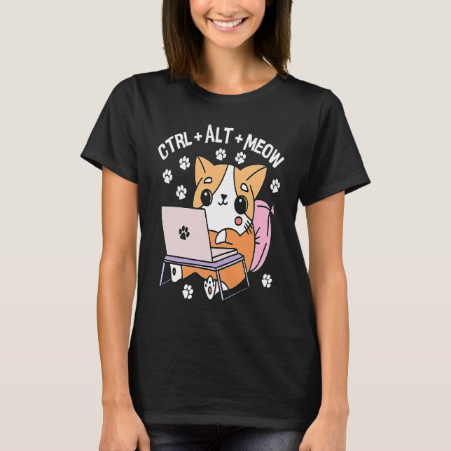 Computer Cat Programmer Hacker Kitten  1 T-Shirt (Front)