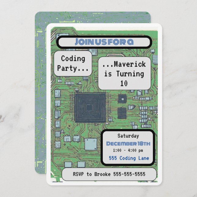 Computer Chip Coding Birthday Party Invitation (Front/Back)