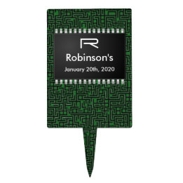Computer Chip on Green Board +Add Your Information Cake Topper