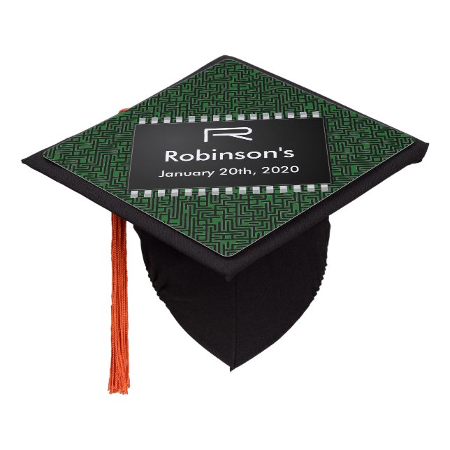 Computer Chip on Green Board +Add Your Information Graduation Cap Topper (Angled)