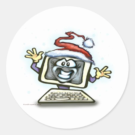 Computer Christmas Classic Round Sticker