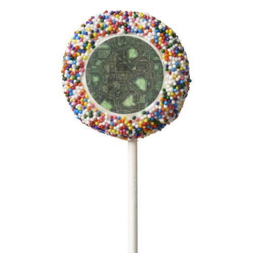 Computer circuit background chocolate dipped oreo pop