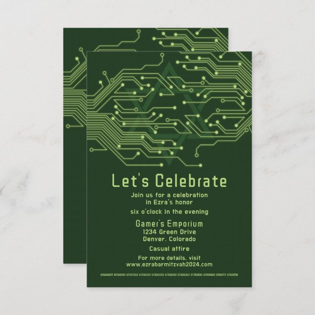 Computer Circuit Board Bar Mitzvah Reception Enclosure Card (Front/Back)
