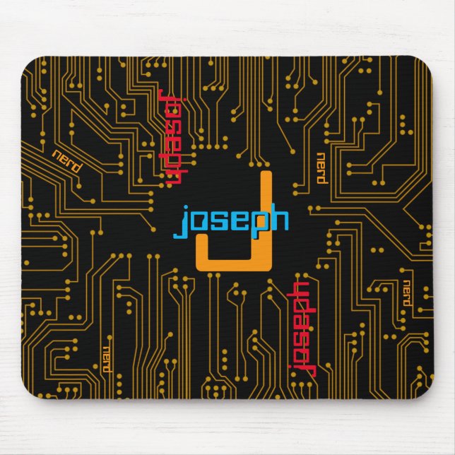 Computer Circuit Board Black Gold Monogram Mouse Pad (Front)