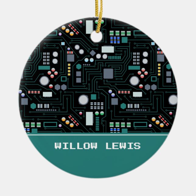 Computer Circuit Board Custom Name Ceramic Ornament (Front)