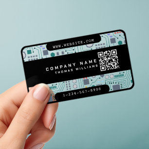Computer Circuit Board IT Technology QR Code Clear Business Cards