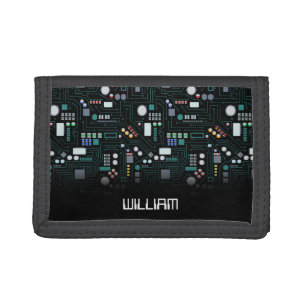 Computer Circuit Board Kids Custom Name  Trifold Wallet
