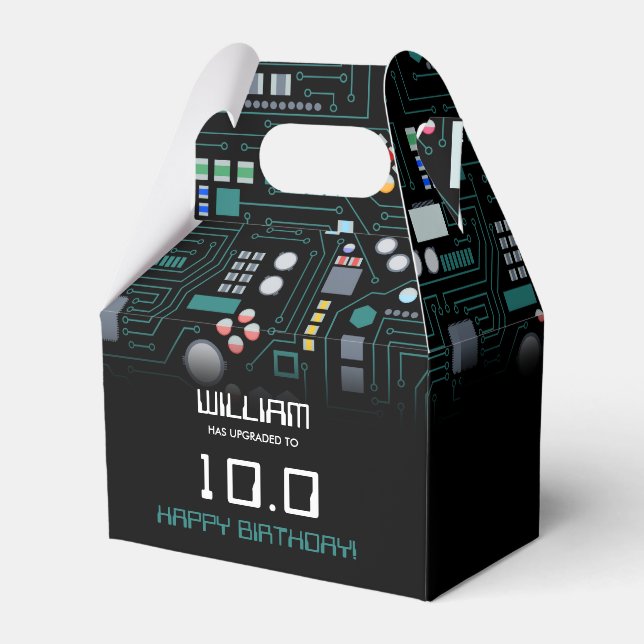 Computer Circuit Board Kids Robotic Birthday Party Favor Boxes (Front Side)