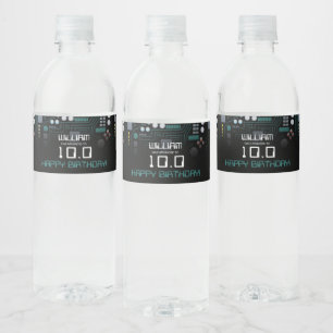 Computer Circuit Board Kids Robotic Birthday Party Water Bottle Label