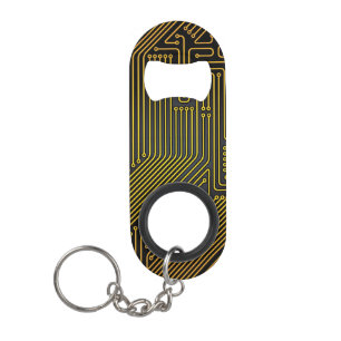 Computer circuit board pattern keychain bottle opener