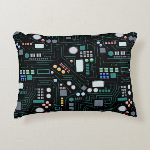 Computer Circuit Board Pattern Office Decor Accent Pillow